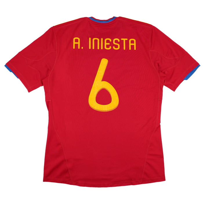 Spain 2010-11 Home Shirt (Iniesta #6) (L) (Excellent)