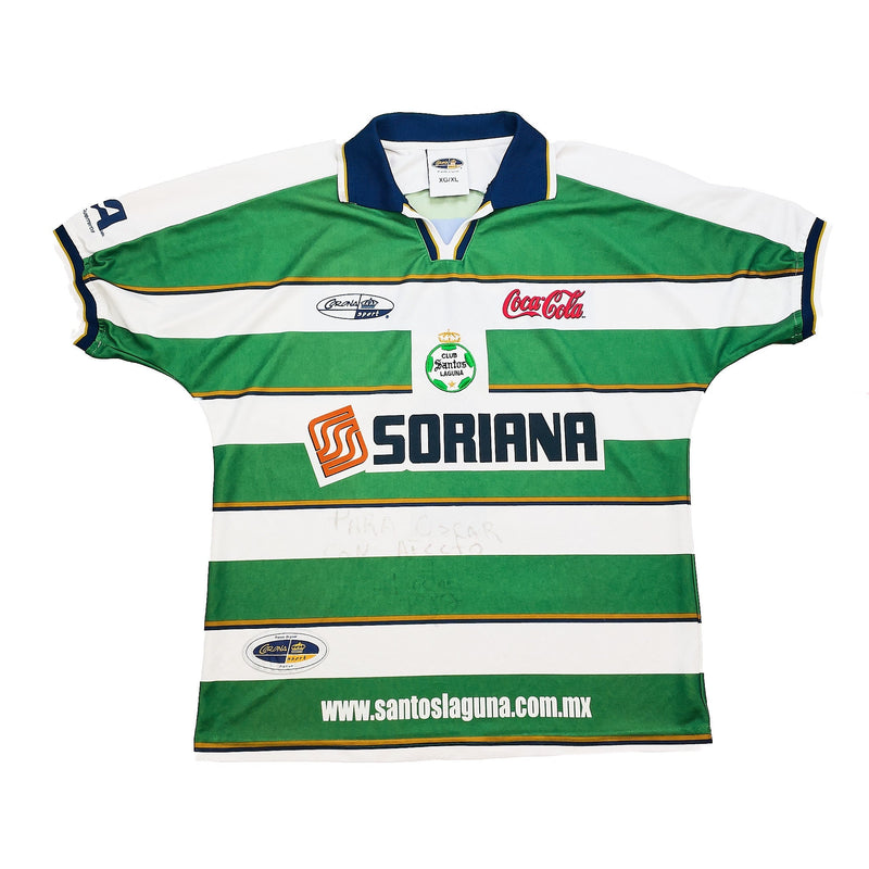 2000/01 Santos Laguna Lopez #2 *Match Issue+Signed* Home Shirt (XL) Corona Sport