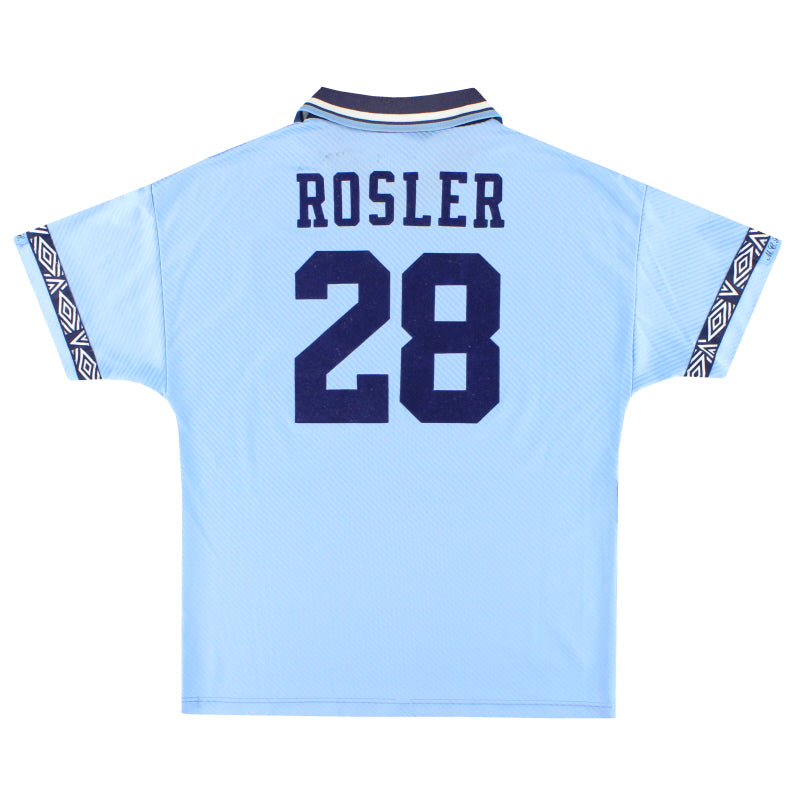 1993-95 Manchester City Umbro 'Signed' Home Shirt Rosler #28 M - Classic Football Kit