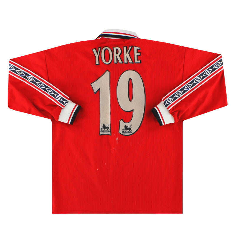 1998-00 Manchester United Umbro Home Shirt Yorke #19 L/S L.Boys - Classic Football Kit