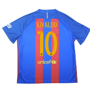 Barcelona 2016-17 Home Shirt (S) (Rivaldo 10) (Good)_1