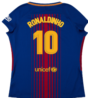 Barcelona 2017-18 Home Shirt (Womens) (M) (Mint) (Ronaldinho 10)_1