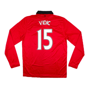 Manchester United 2013-14 Home Long Sleeve Shirt (L) (Mint) (Vidic 15)_1