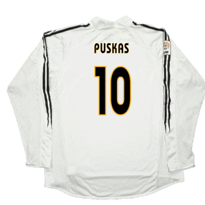 Real Madrid 2003-04 Home Long Sleeve Shirt (M) (Mint) (Puskas 10)_1