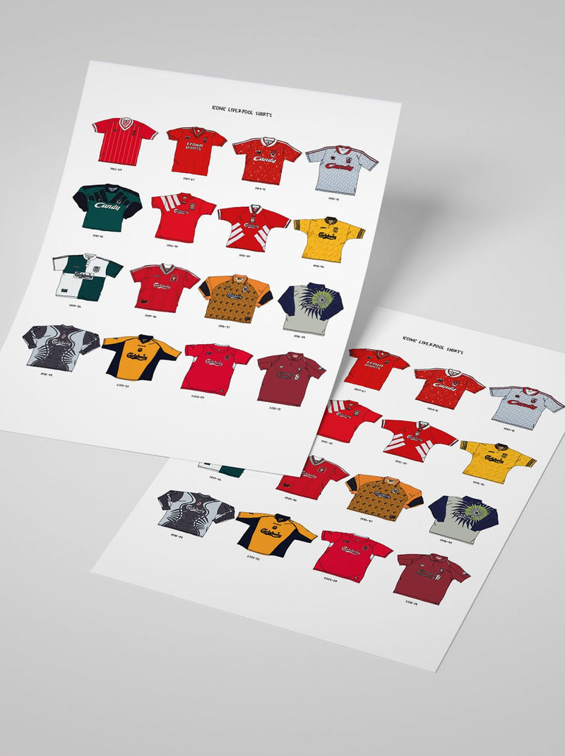 Iconic Liverpool Shirts A3 Print