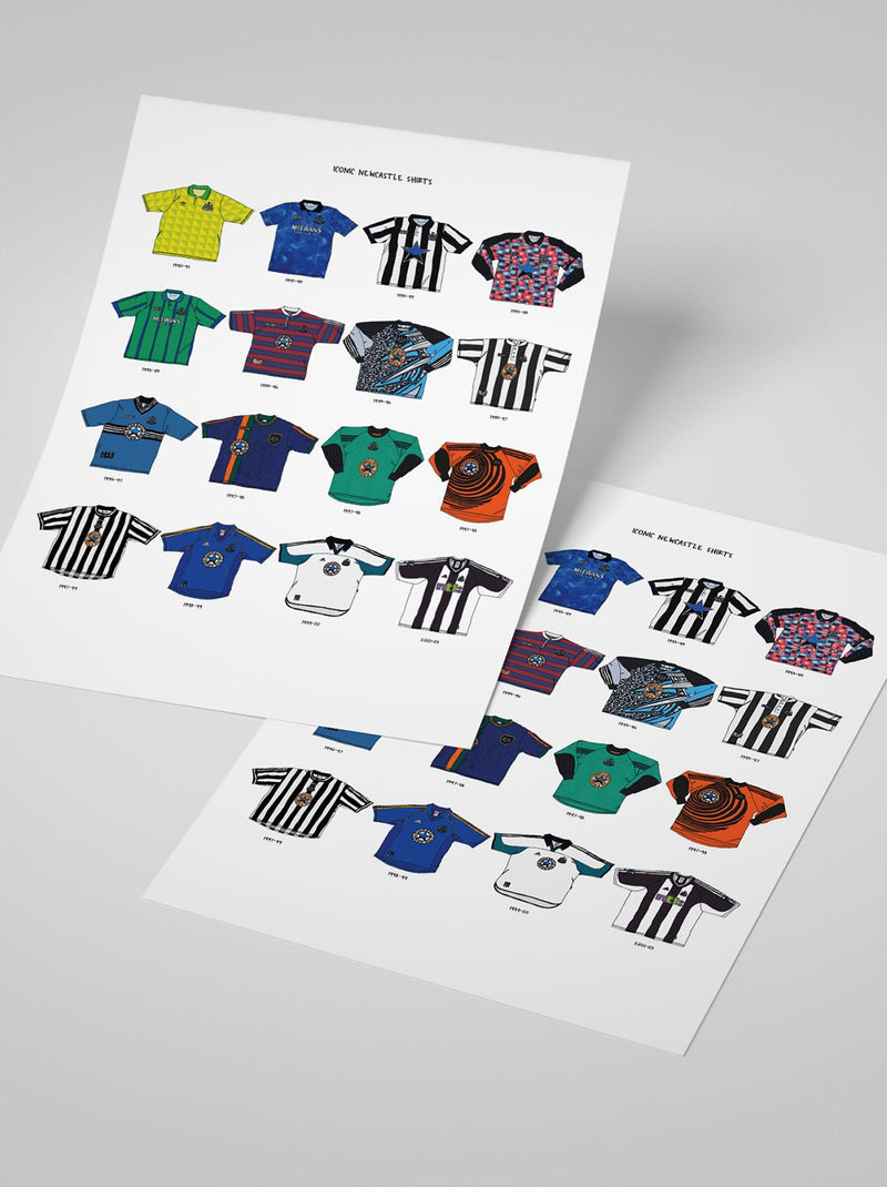Iconic Newcastle United Shirts A3 Print