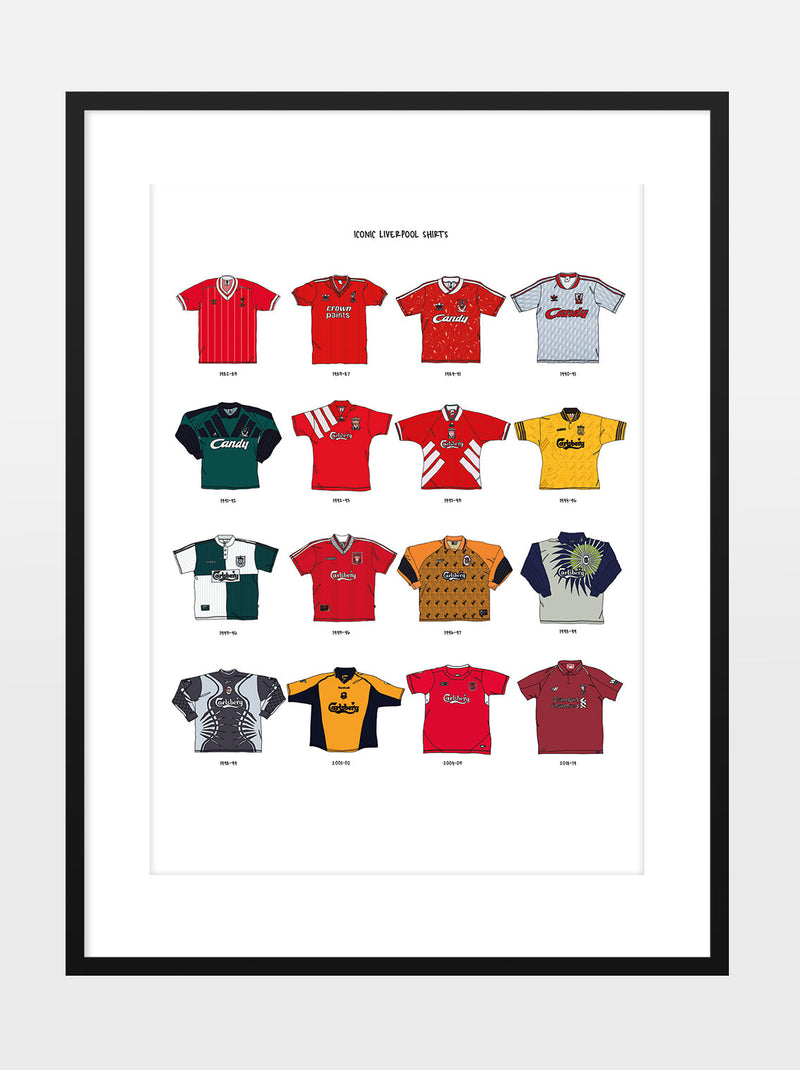 Iconic Liverpool Shirts A3 Print