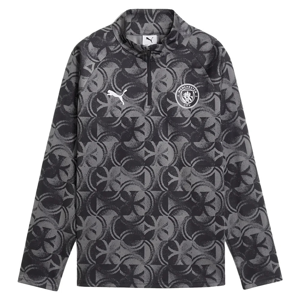 2025-2026 Man City Warm Up 1/4 Zip Top (Black) - Kids_0