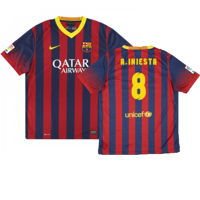 Barcelona 2013-14 Home Shirt (XL) (Good) (A.Iniesta 8)