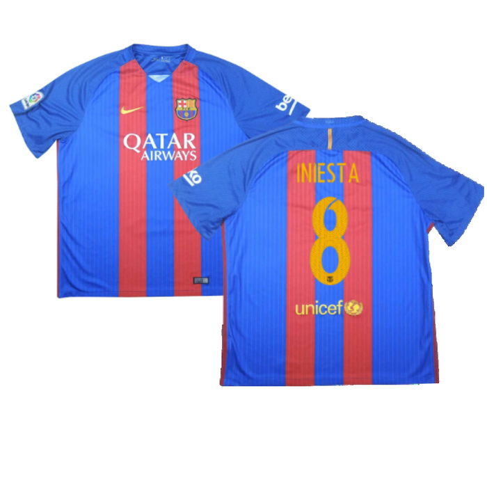 Barcelona 2016-17 Home Shirt (S) (Iniesta 8) (Good)