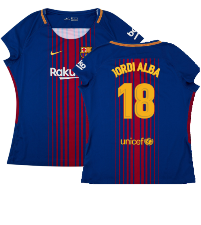 Barcelona 2017-18 Home Shirt (Womens) (XL) (Mint) (Jordi Alba 18)