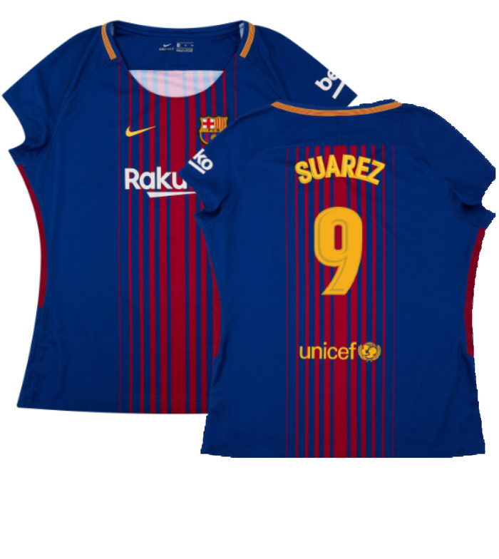 Barcelona 2017-18 Home Shirt (Womens) (M) (Mint) (Suarez 9)