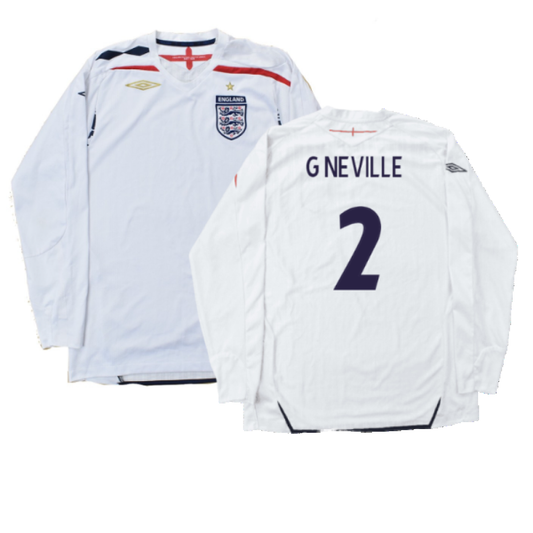 England 2007-09 Long Sleeve Home Shirt (XXL) (Very Good) (G NEVILLE 2)_0