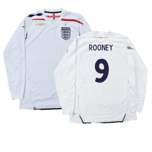 England 2007-09 Long Sleeve Home Shirt (XXL) (Very Good) (ROONEY 9)_0