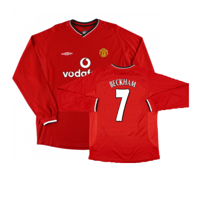 Manchester United 2000-02 Long Sleeved Home Shirt (XXL) (Excellent) (Beckham 7)