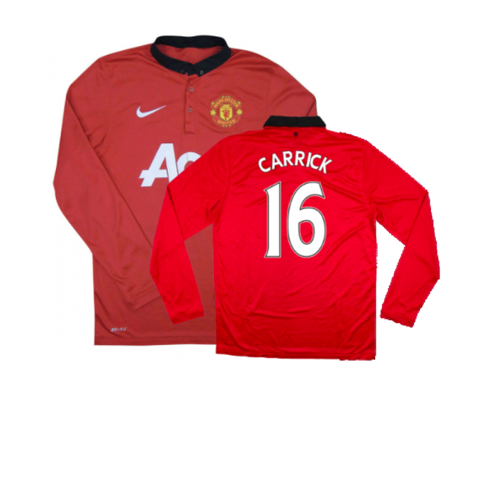 Manchester United 2013-14 Home Long Sleeve Shirt (XL) (Mint) (Carrick 16)