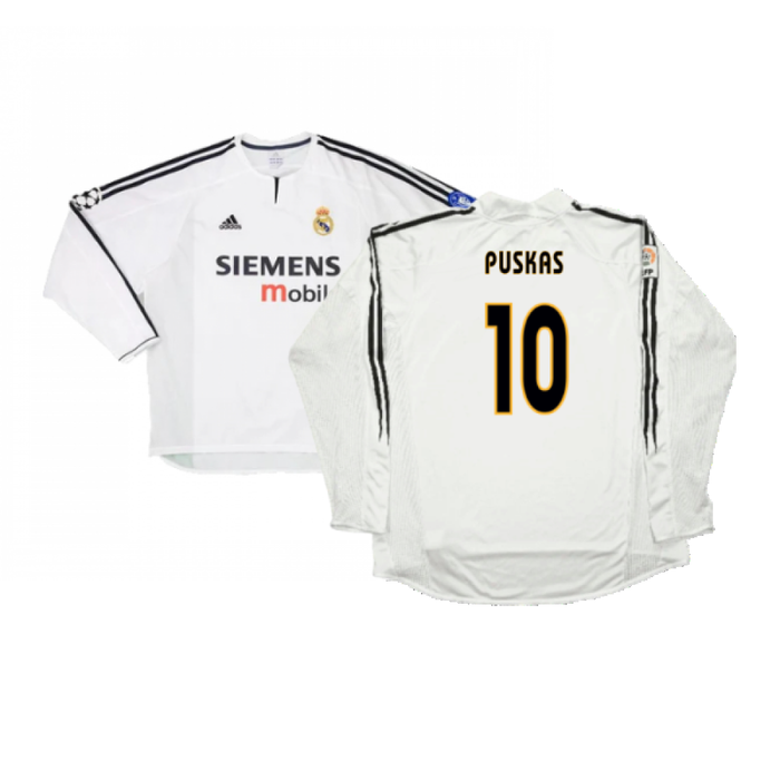 Real Madrid 2003-04 Home Long Sleeve Shirt (M) (Mint) (Puskas 10)