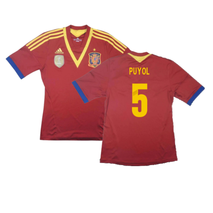 Spain 2013-14 Home Shirt (L) (Fair) (Puyol 5)