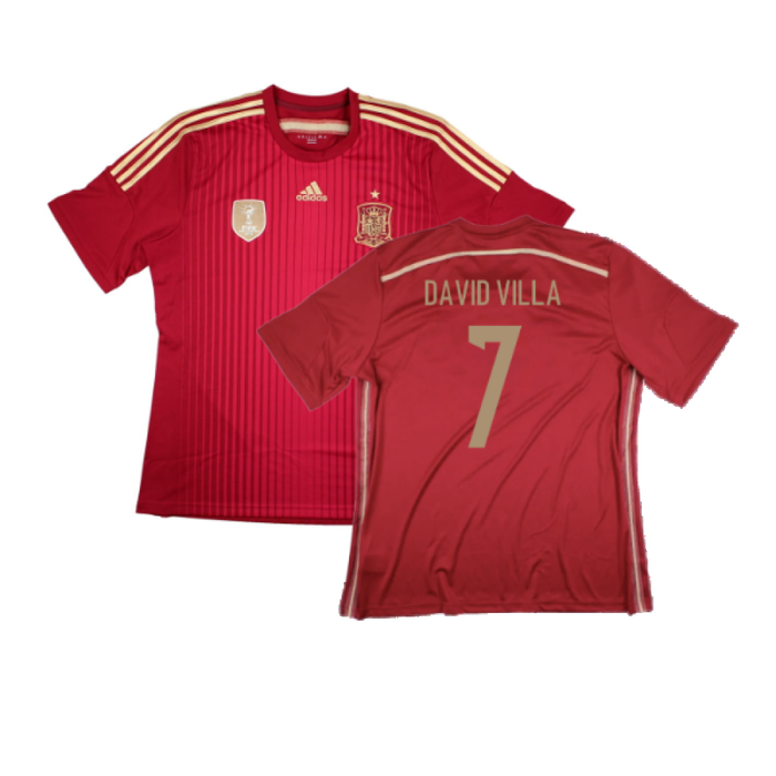 Spain 2014-2015 Home Shirt (World Cup Badge) (L) (Mint) (David Villa 7)