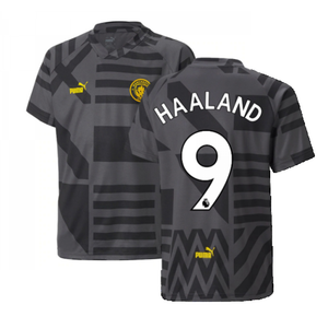 2022-2023 Man City Pre-Match Jersey (Black) - Kids (HAALAND 9)_0